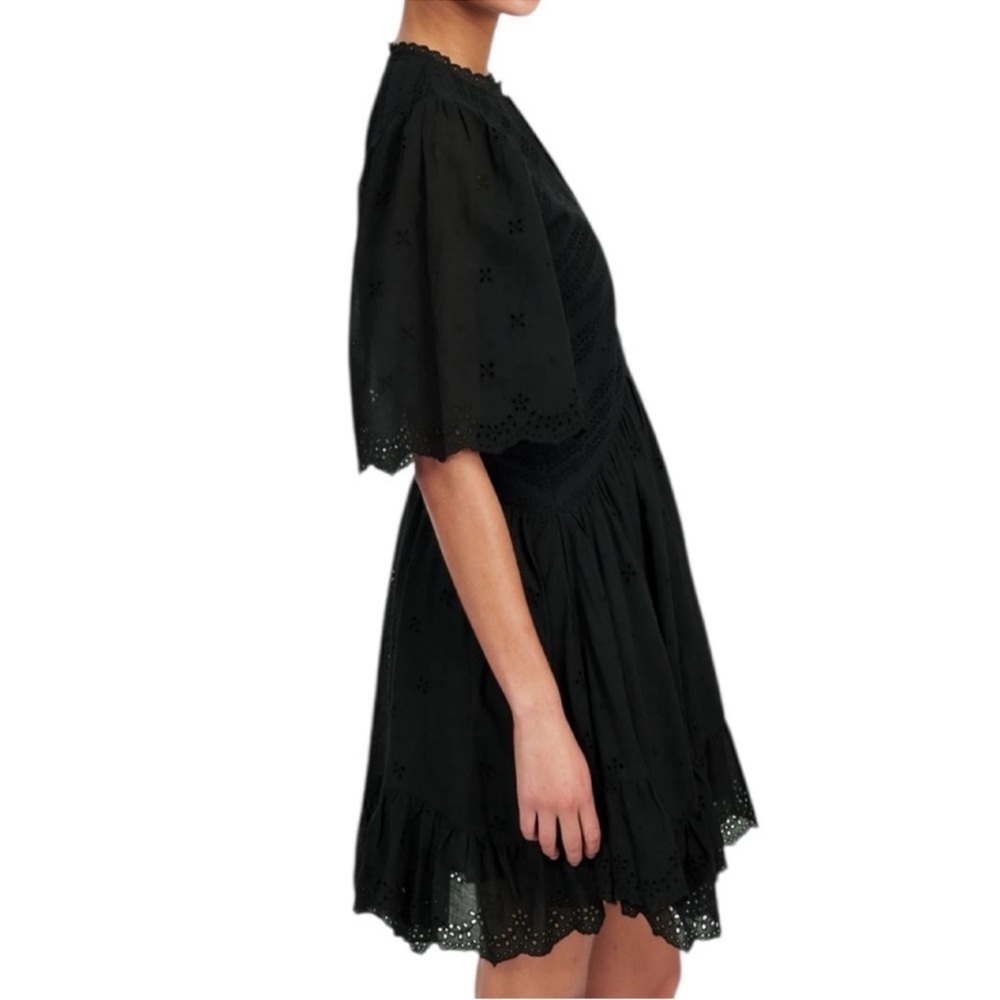Madewell Eyelet Flutter Sleeve Mini Dress in Jet Black Cotton - Picture 3 of 8